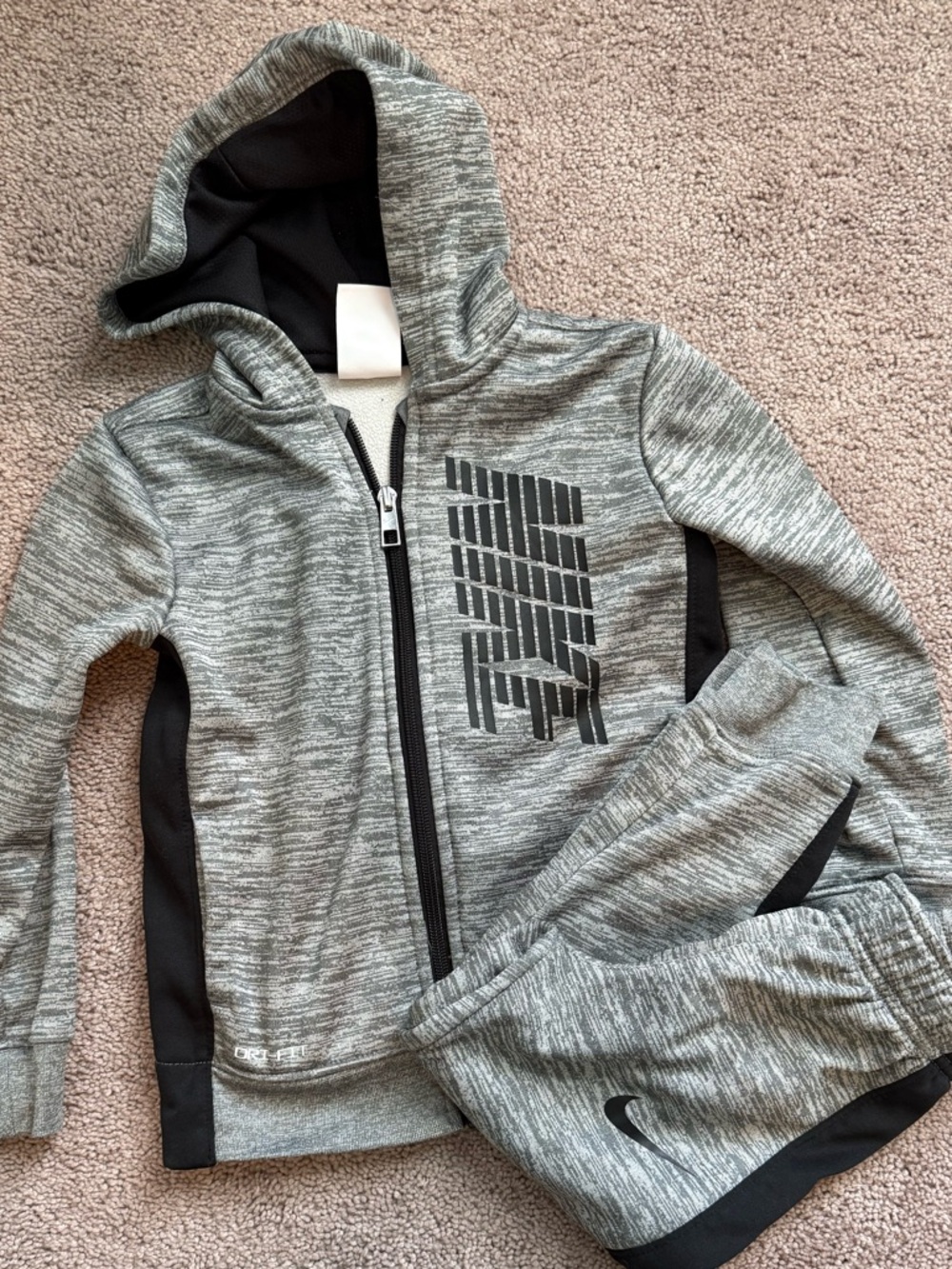 Nike Heather Gray & Black Kids' Full-Zip Hoodie and Pants Set